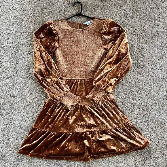 Long-sleeve Copper Velvet Mini Dress - Picture 7 of 7